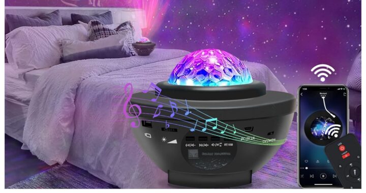 Star Projector Galaxy Light Projector with Remote Control & Bluetooth Music Speaker – Multiple Colors, 360° Rotational Dynamic Projections
